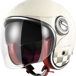 Open Face Motorcycle Helmet, 3/4 Retro Moped Helmet for Adult Women Men, Half Face Vintage Helmets with Visor for Scooter, DOT Approved