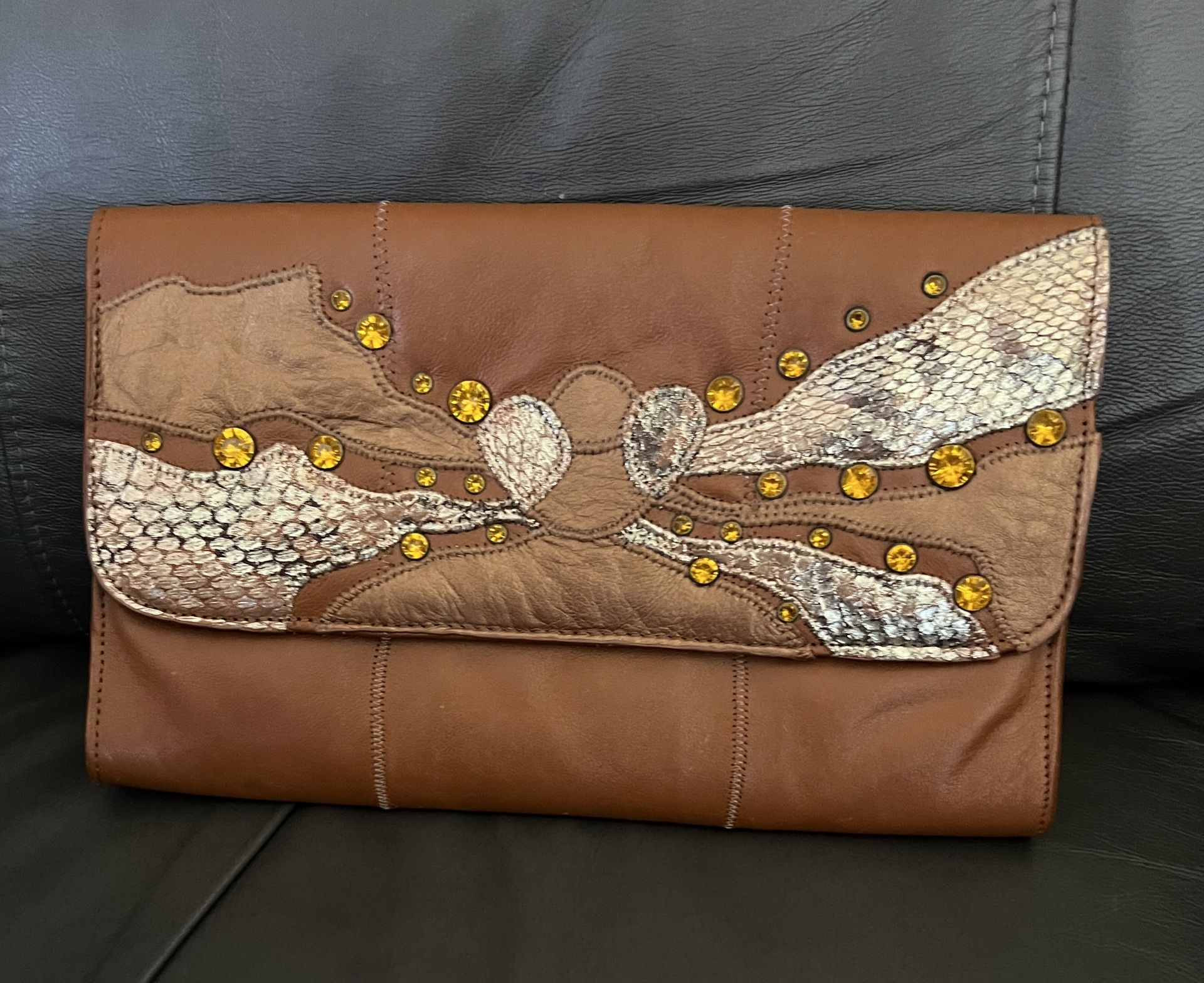 Pre Owned CHI - Brown Leather Clutch 11”x 7 Inch 