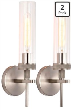 Brushed Nickel Bathroom Vanity Light, Hardwired Wall Sconces Set of 2 with Knurled Texture