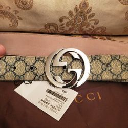 New Gucci Blue Monogram Belt 30-42 Waist 