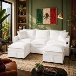 92" Sectional Couches, Cloud Couch Sectional with Storage Dual Ottoman, Oversized 5-Seater L/U Shape