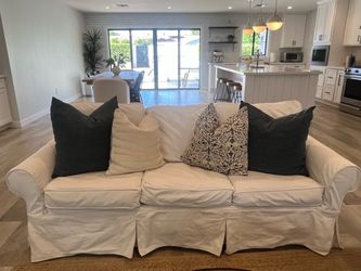 Pottery Barn Roll Arm Slip Cover Sofa With Sofa Sleeper