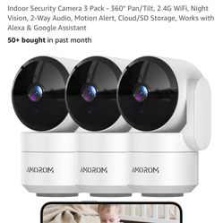 AMORAM Indoor Security Camera 3 Pack - 360Β° Pan/Tilt, 2.4G WiFi, Night Vision, 2-Way Audio, Motion Alert, Cloud/SD Storage, Works with Alexa & Google