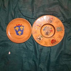 Two Wooden German Plates All Hand Carved And Painted Very Old From The 40s And 50s 