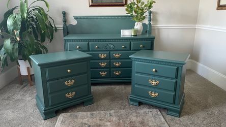 Green Painted Dresser and Nightstand Set