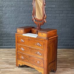 Antique Victorian Eastlake Marble-Top Dresser with Swivel Mirror, c.1920’s - Delivery Available
