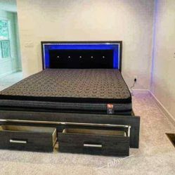 Brand New | Lodanna Led Night Queen Bed Frame | Bedroom Set +Dresser, Mirror, Chest , Nightstand,Optional @ Fastest Delivery 🚚
