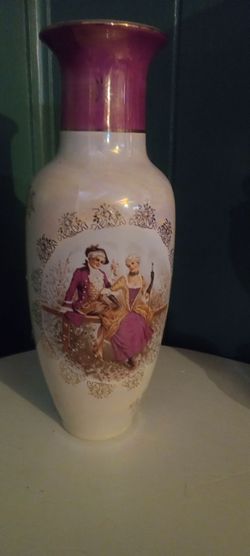 Japanese porcelain vase vintage w JAPAN stamped iridescent porcelain w gold accents 11" approx from the 60's