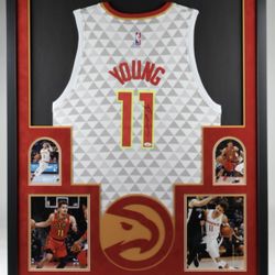Trae Young Signed Hawks 35x43 Custom Framed Jersey Display