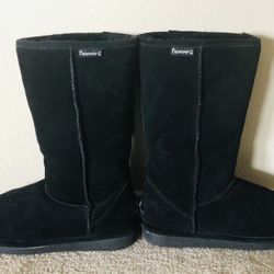 Bearpaw Women’s size 8 girl Emma Tall Suede Leather boots black EUC like brand new