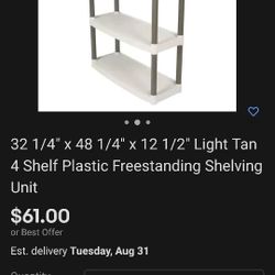 ***Brand New Shelves System Plano 32.25"W x 12.5"D x 48.25"H 4-Shelf Storage Unit, Light Taupe