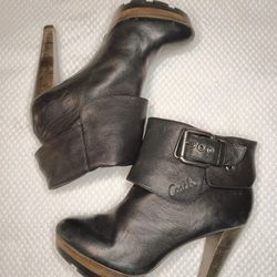 Coach Black Leather Boots Ankle Boots Platform Heels Size 9