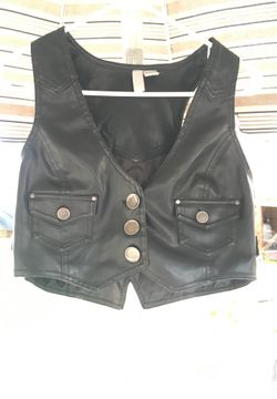 Black leather biker vest size XL