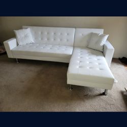 Brand New 2 Pcs Sectional White Faux Leather  Futon Bed  $399 FREE LOCAL DELIVERY & SET UP ORDER HERE PAY UPON DELIVERY LITTLE SHOWROOM  ITEM NOT IN S
