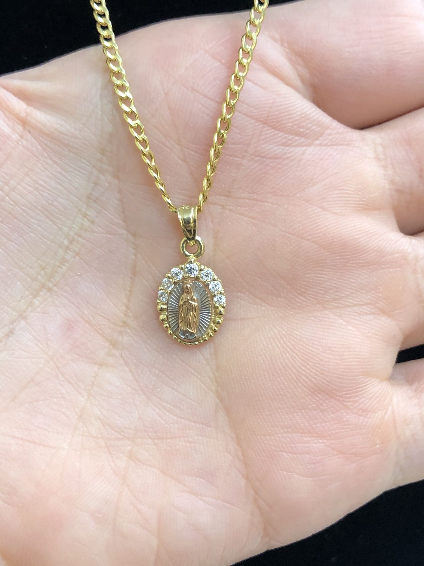 Cubic zirconia Guadalupe religious pendant 14K REAL YELLOW, WHITE 