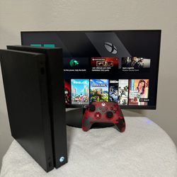 XBOX ONE X + RED CAMO CONTROLLER + 2 GAMES + GAMING MONITER