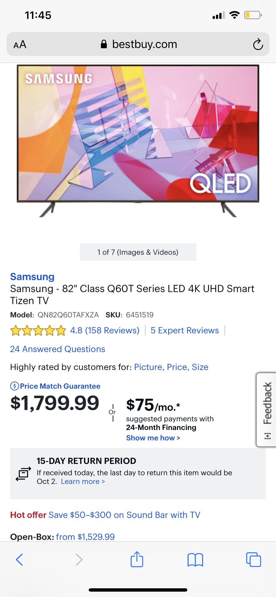 82 Inch Samsung QLED 4K Smart Tv With Wall Mount!!