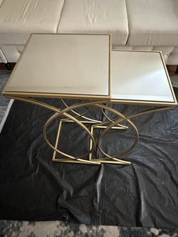 Nested Side table Set Glass With golden Frame