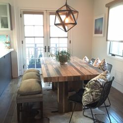 Reclaimed Solid Wood Dining Table with 4 Chairs And Pillows 