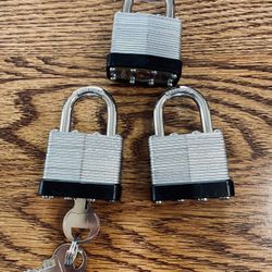 3 Hardened 40mm Safety Locks With 2 Keys