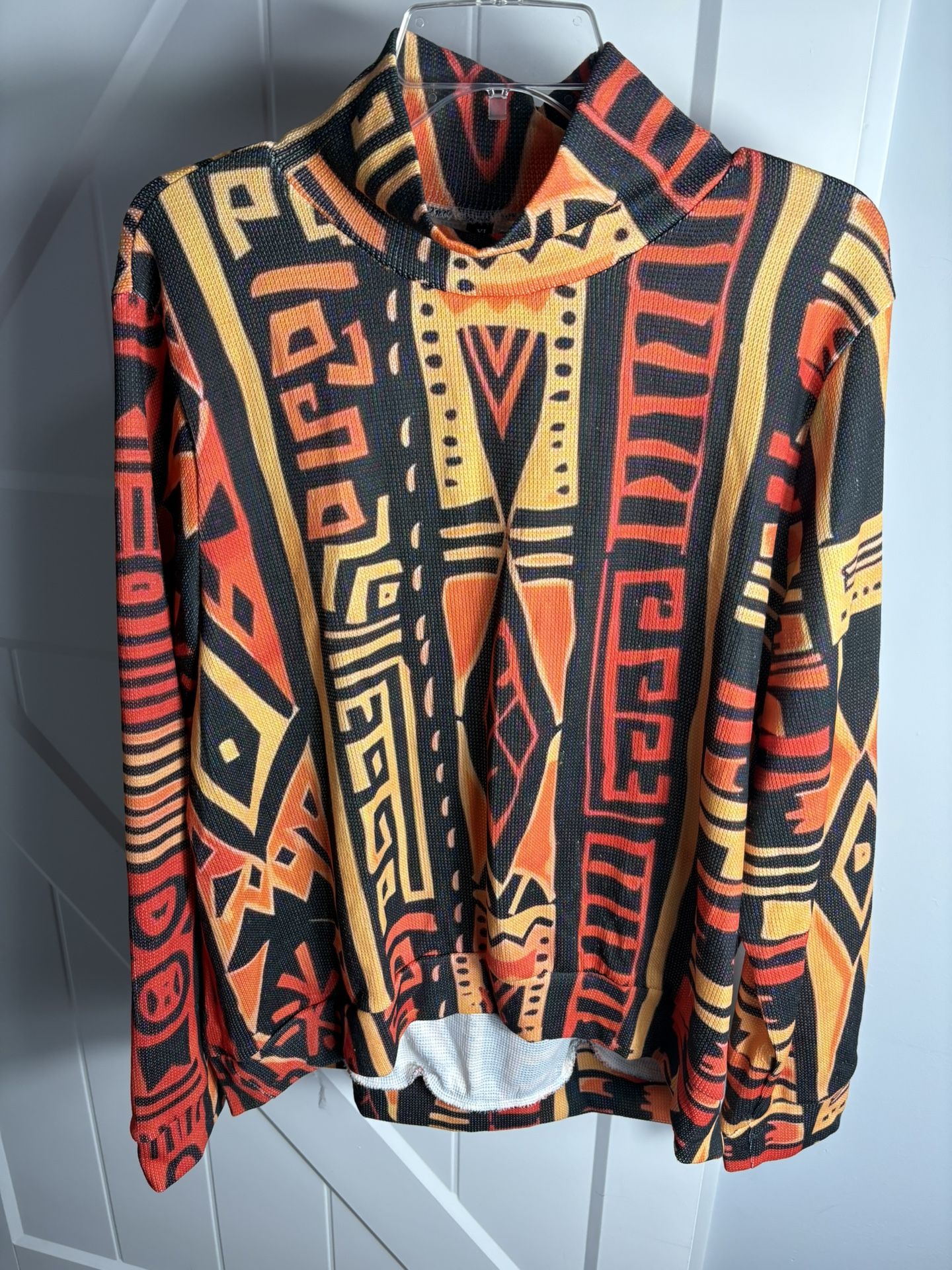 Unisex Red Black Gold Tribal Crew Neck Geometric Pullover Sweat Top Size 2XL