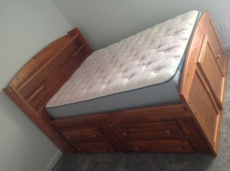 Full Light Brown Bed w/Mattress ***RARELY USED***