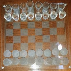 Beautiful Glass Chess Game Set with original box  Gentleman's Drinking Bar Game. See our other great vintage art antiques jewelry sports furniture fis