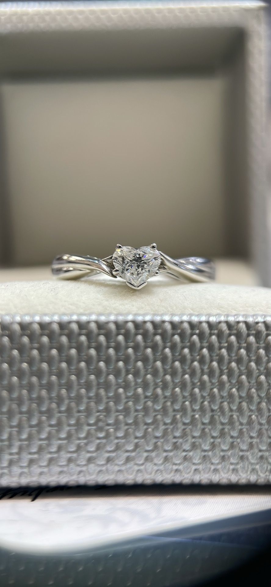 14 K White Gold Heart Shaped Diamond Ring. New