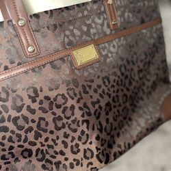 Calvin Klein Teodora Jacquard Leopard Print Shoulder Tote Purse Handbag