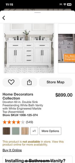 Home Decorators Collection Doveton 60 in. Double Sink Freestanding White Bath Vanity with White Engineered Marble Top (Assembled)