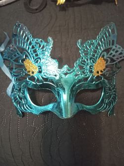 Teal Masquerade Eye Mask with Gold Accents