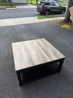 Square Wood Grain and Black Coffee Table