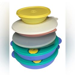 Colorful Tupperware Crystalwave Lot of 5 Vented  Microwaveable Bowls W/Lids