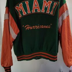 Vintage 90s Miami Hurricanes Jacket Medium Leather Wool

