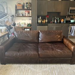 RH The Braxton Twin Cushion Leather Sofa