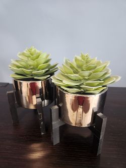 Modern Faux Succulent Set – Silver Planters with Stands 🌿