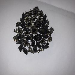 Large Black Beaded Brooch 