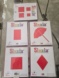 Lot of 5 Vintage Sizzix Originals Dies Red Blocks Geometric Square Rectangle Umbrella
