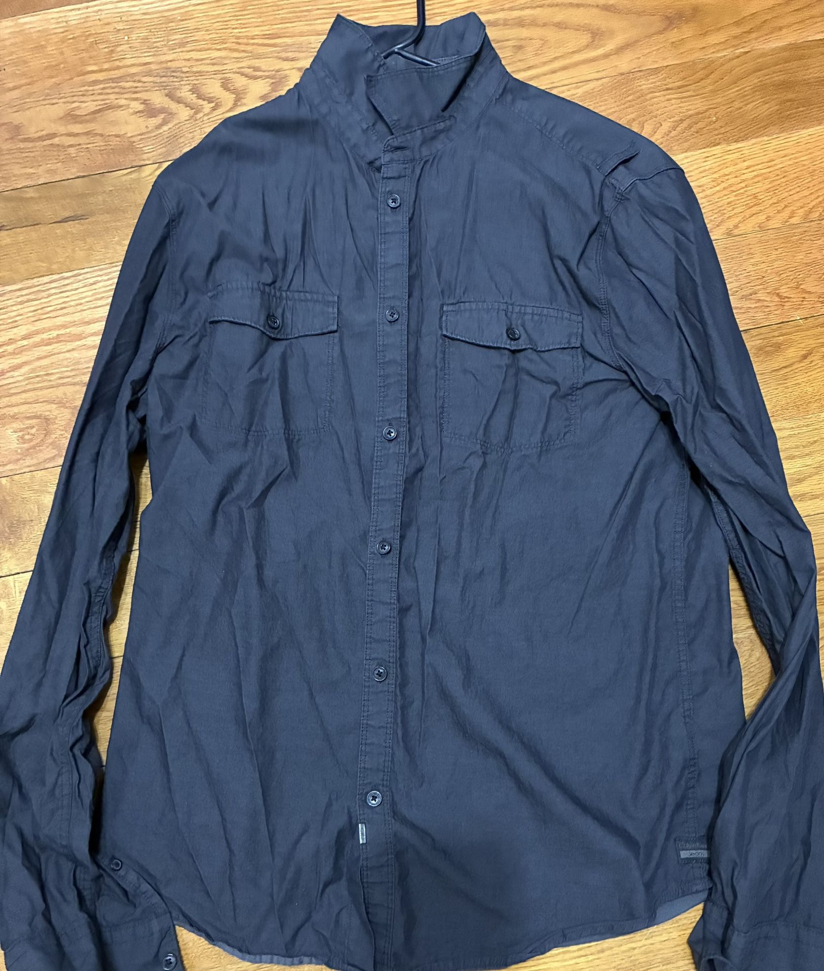 Calvin Klein Button Down Shirt Charcoal Gray Mens