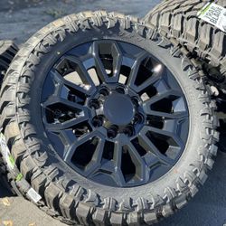 22” Black or Chrome RIMS GMC Sierra 2500 Denali 3500 Wheels and 35” Tires Chevy Silverado Chevrolet 3500HD 22 Inch 2500HD LT HD Heavy Duty 35x12.50R22