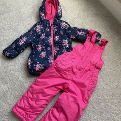 Girl Pink Platinum Two Piece Snowsuit Jacket With Snow Bib Size 4T In Great Condition 