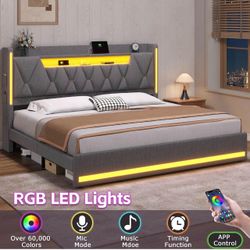 King Size Bed Frame with LED Lights