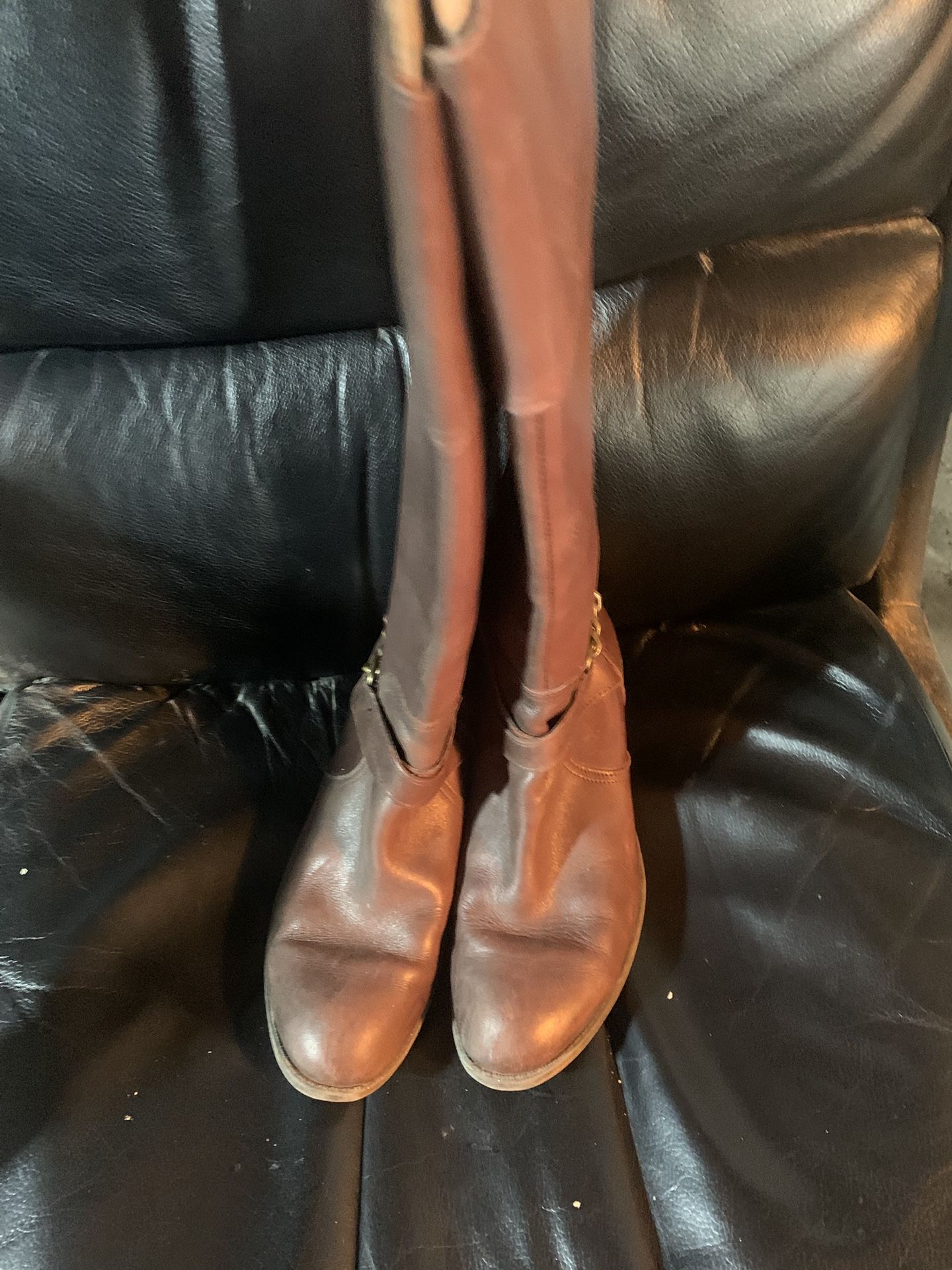 RALPH LAUREN Brown Leather Zip Fashion Knee High Boots Size 6.5B
