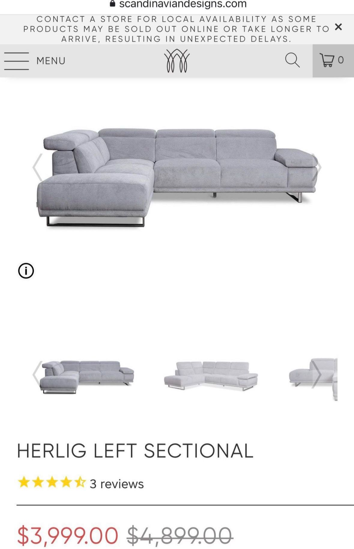 Herlig Left Sectional Sofa (Scandinavian Designs)