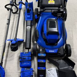 Kobalt 40v Push Lawn Mower Outdoor Power Tool Combo Kit. Included Edger, Blower, Mower, Weed Eater