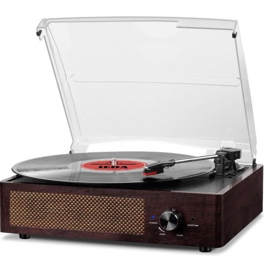 Vinyl Record Player Turntable with Built-in Bluetooth Receiver & 2 Stereo Speakers, 3 Speed 3 Size Portable Retro Record Player 