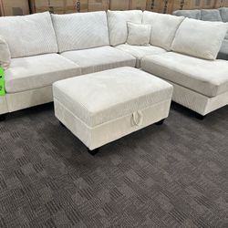 BLACK FRIDAY SALE. Cream Sectional W/ Storage Ottoman