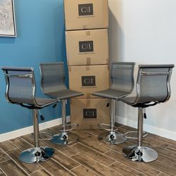 New 4 Gray Mesh Bar Stools 