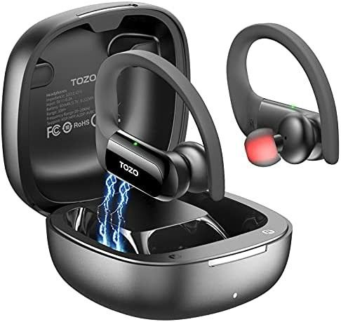 TOZO T5 Bluetooth Headphones True Wireless Earbuds Sport Earphones Touch Control Headset with Wireless Charging,Bass Stereo,Sweatproof for Running, Gy