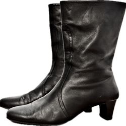 Cole Haan Black Leather Zip Mid Calf Fashion Boots Size 8 B 2" Heel Brazil